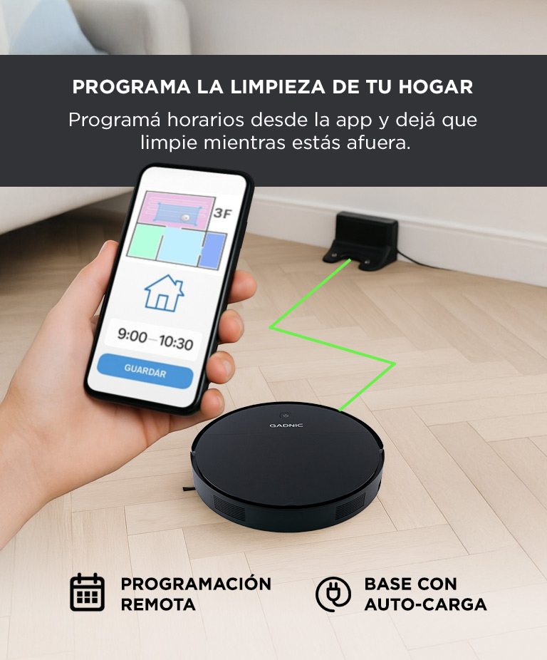 Aspiradora Robot Gadnic 3 Modos Automática Control Remoto App Mopa Tanque de Agua 150 ml Filtro Lavable Programación Auto-Recarga - Imagen 3