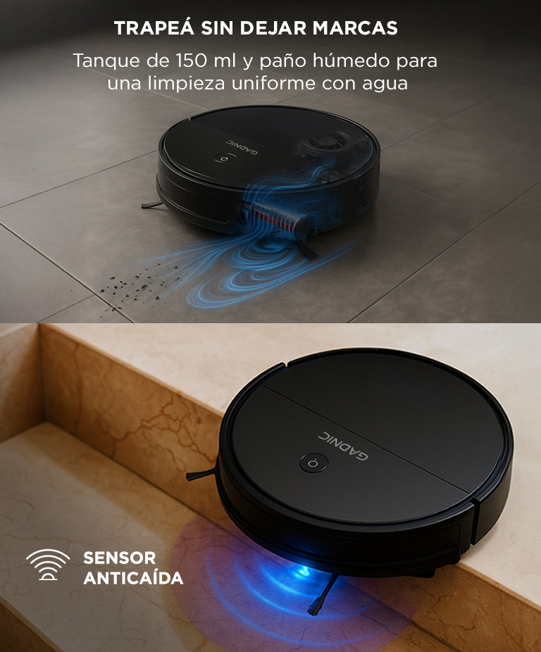 Aspiradora Robot Gadnic 3 Modos Automática Control Remoto App Mopa Tanque de Agua 150 ml Filtro Lavable Programación Auto-Recarga - Imagen 5