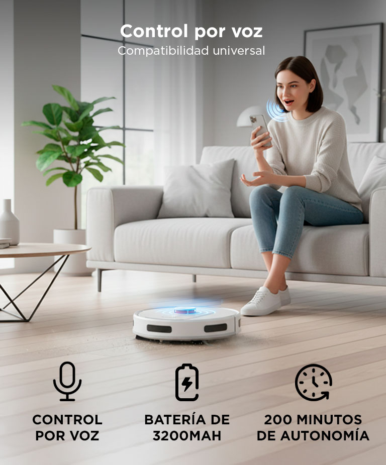 Aspiradora Robot Gadnic 5000Pa Navegacion LDS Laser 3D Trapeado App Tuya Autonomia 200 Min - Imagen 4