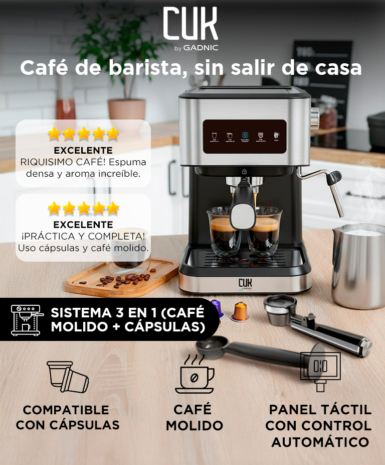 Cafetera Express Gadnic Cm3000 3 en 1 20 Bares Panel Táctil Vaporizador Depósito 15L Acero Inoxidable - Imagen 2