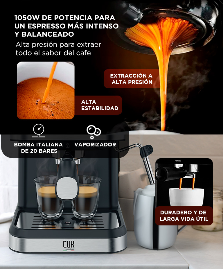 Cafetera Express Gadnic Cm3000 3 en 1 20 Bares Panel Táctil Vaporizador Depósito 15L Acero Inoxidable - Imagen 3