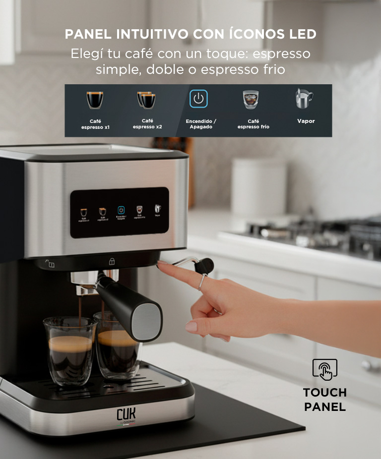 Cafetera Express Gadnic Cm3000 3 en 1 20 Bares Panel Táctil Vaporizador Depósito 15L Acero Inoxidable - Imagen 4