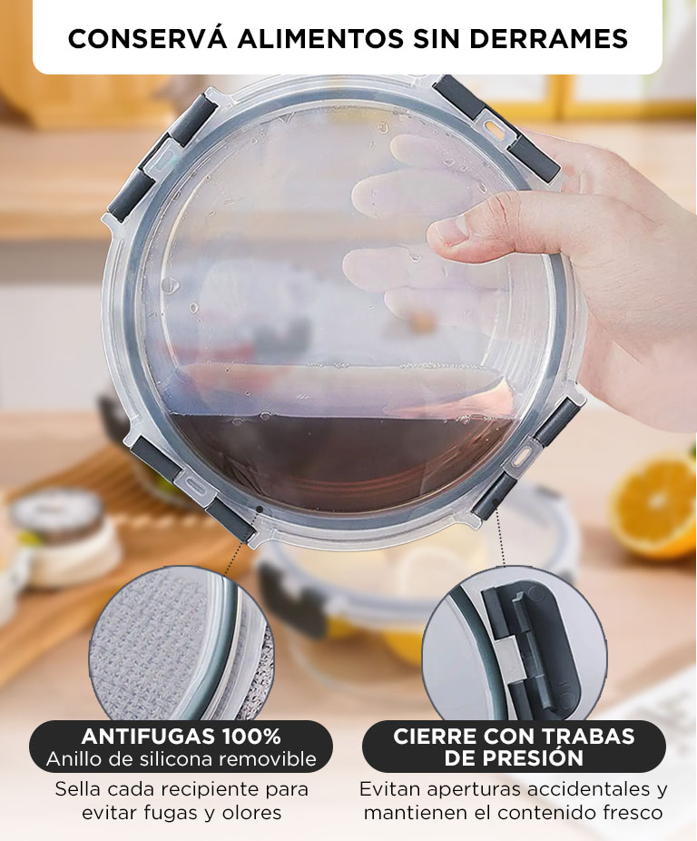 Set x12 Contenedor Hermético De Vidrio Gadnic Apto Microondas Horno Freezer Heladera Tupper Lucheras - Imagen 3