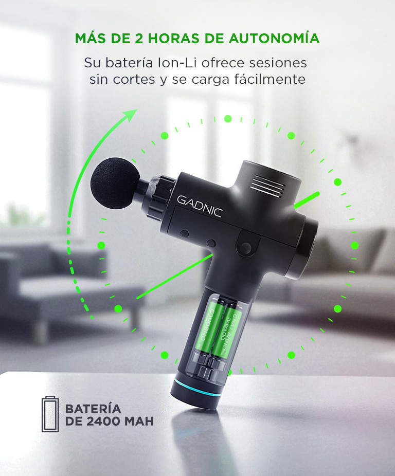 Pistola Masajeadora Gadnic Gun Alta Intensidad 30 Niveles Motor Brushless Batería 2400 mAh 3000 RPM 36 W - Imagen 4