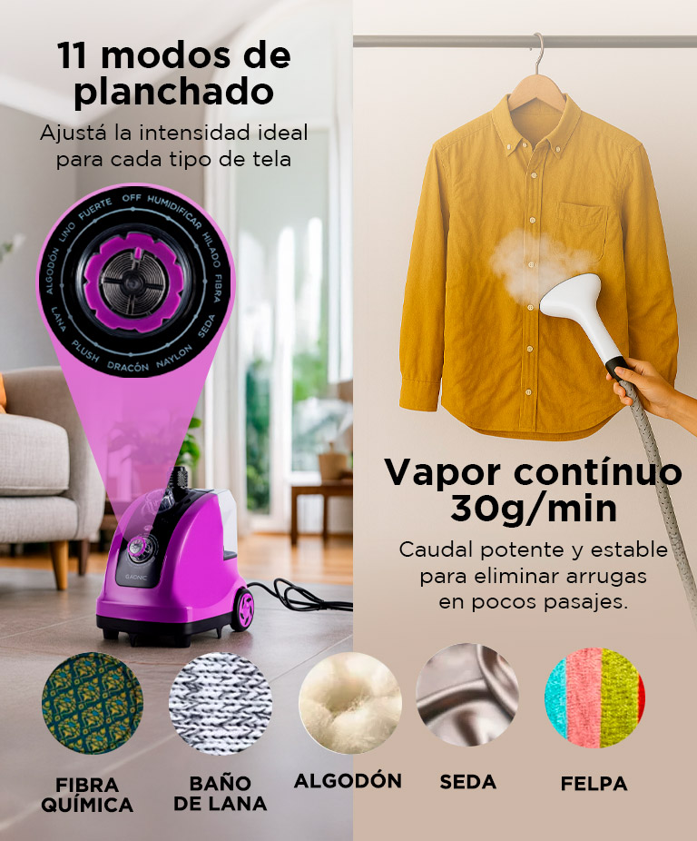 Plancha a Vapor Vertical Gadnic 1800W Ruedas Depósito 1.3 Litros Ideal para Ropa y Telas Delicadas - Imagen 2