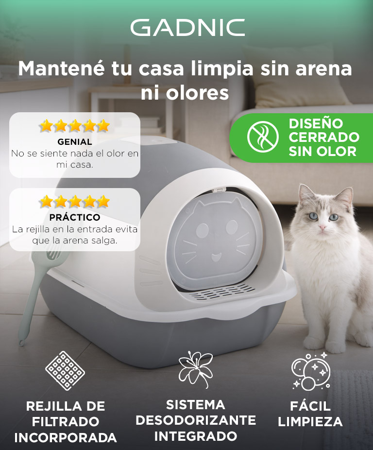 Arenero Cerrado Para Gatos Gadnic PEPT01 Litera Bandeja Anti Olor Con Pala - Imagen 2