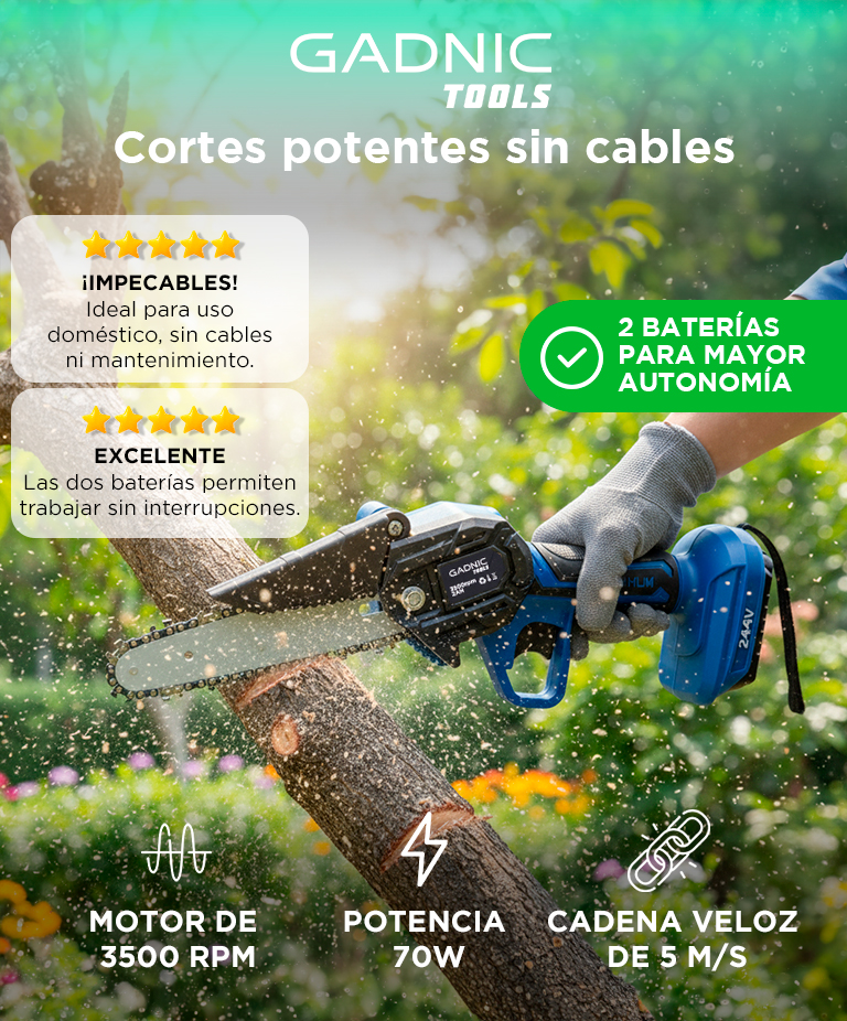 Mini Motosierra Eléctrica Gadnic Inalámbrica Recargable 2 Baterías - Imagen 2