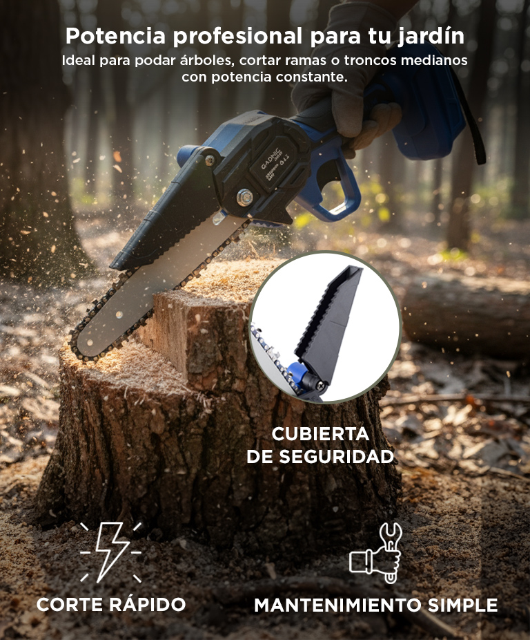 Mini Motosierra Eléctrica Gadnic Inalámbrica Recargable 2 Baterías - Imagen 4