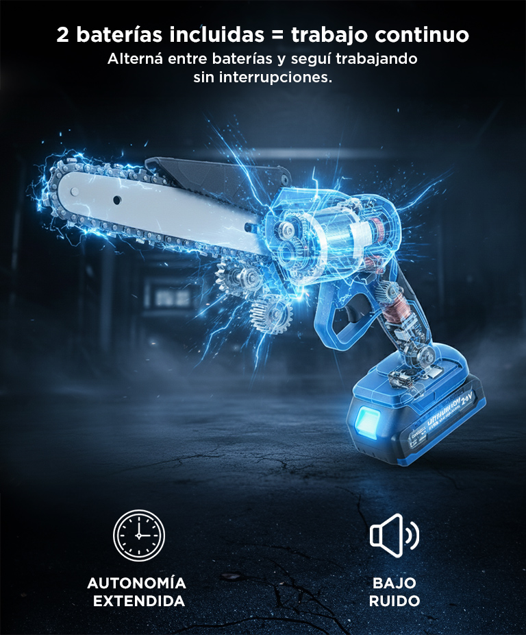 Mini Motosierra Eléctrica Gadnic Inalámbrica Recargable 2 Baterías - Imagen 5