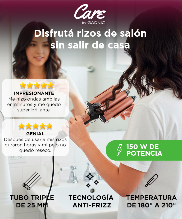 Buclera de Pelo Gadnic B3000 Rizador 3 Tubos 25 mm 150W 180 210 C - Imagen 2