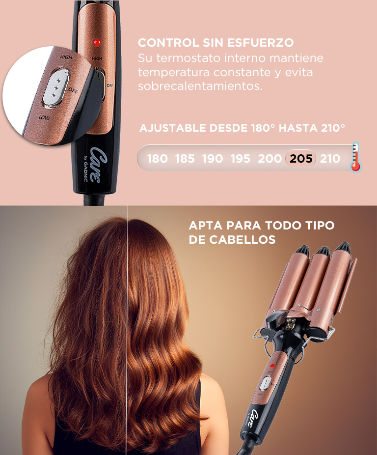Buclera de Pelo Gadnic B3000 Rizador 3 Tubos 25 mm 150W 180 210 C - Imagen 4