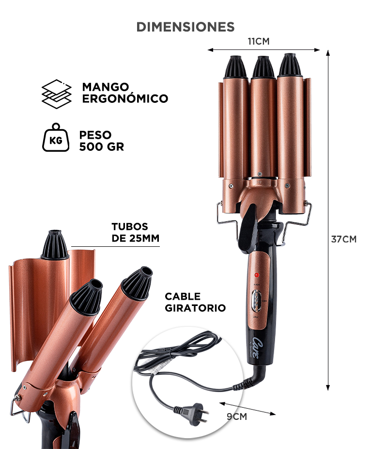 Buclera de Pelo Gadnic B3000 Rizador 3 Tubos 25 mm 150W 180 210 C - Imagen 5