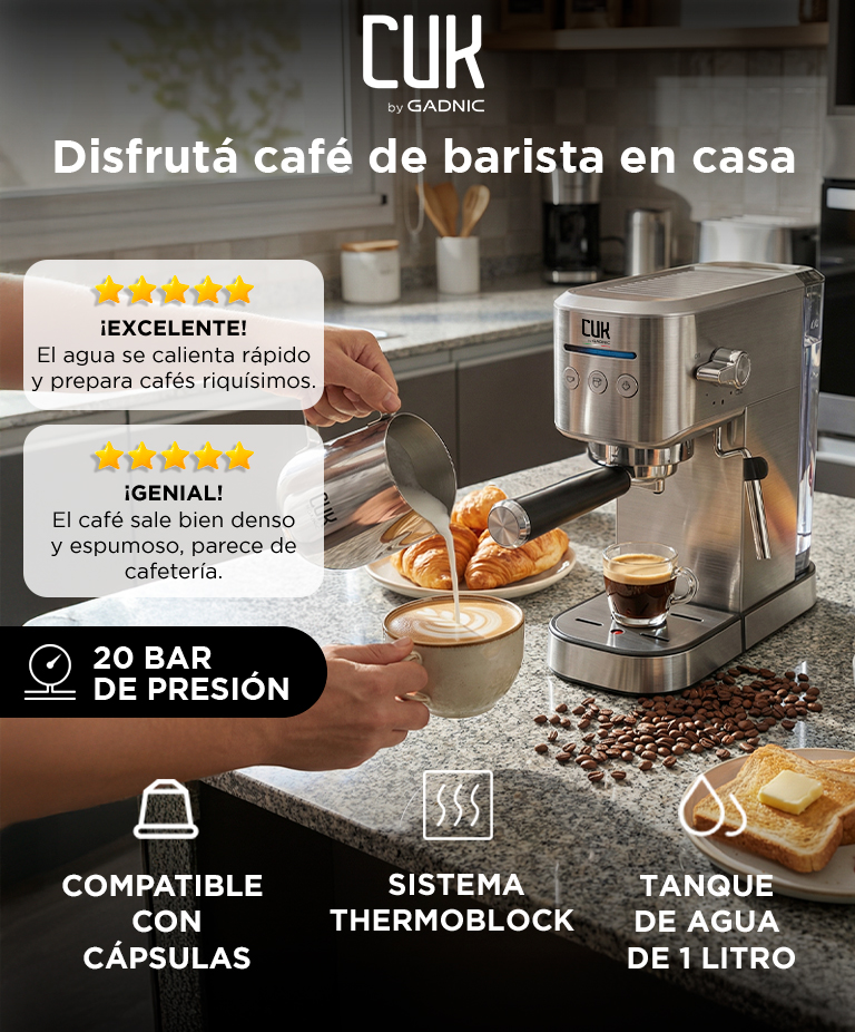 Cafetera Espresso Cuk By Gadnic 20 Bar 3 en 1 Cápsulas Café Molido Jarrito - Imagen 2
