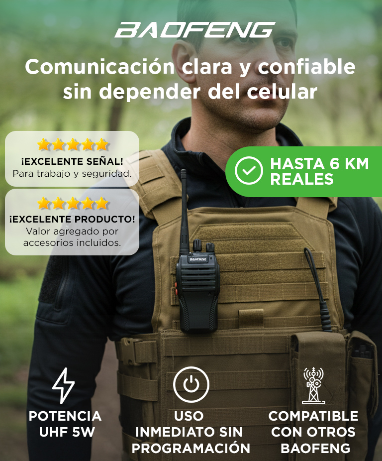 Handy Baofeng BF-999S 5w 16CH UHF Hasta 10km 2 Baterías y Manos Libres - Imagen 2