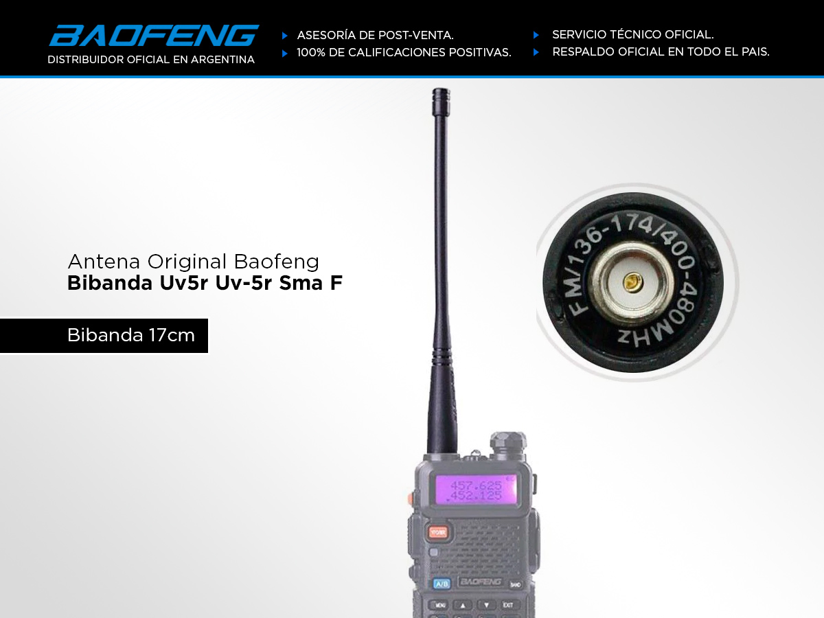 Antena Baofeng 17cm SMA-F Bi-Banda UHF/VHF - Imagen 2