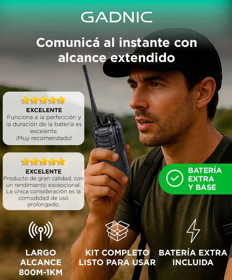 Handy Gadnic WK99U 5W 16 Canales UHF Hasta 1km Manos Libres Walkie Talkie - Imagen 2
