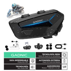 Intercomunicador De Moto Gadnic M7 Casco 24 pilotos MESH BT IP67 Cancelación DSP