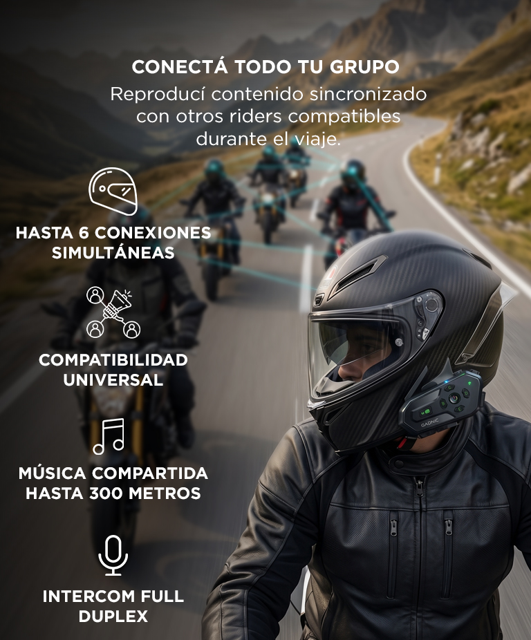 Intercomunicador Para Moto Gadnic BT Para 6 Riders IPX6 Casco Hasta 500M - Imagen 5