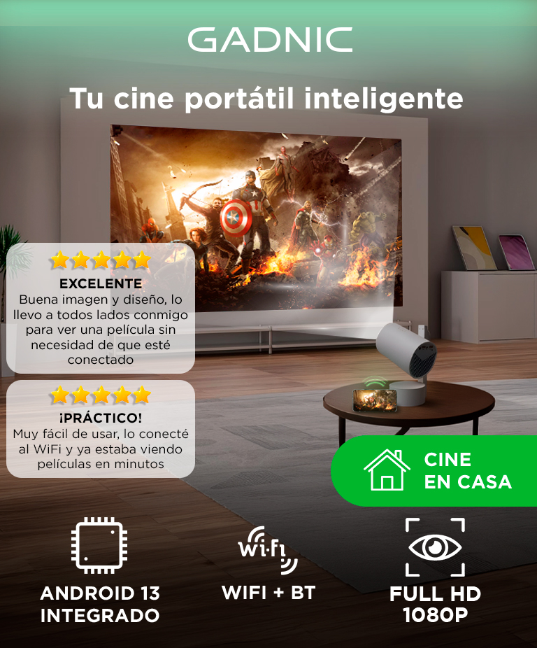 Proyector Inalámbrico Gadnic Full HD 1920x1080 Auto Enfoque Automático 250 ANSI Lumenes - Imagen 2