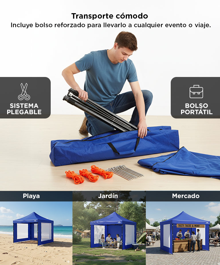 Gazebo Plegable Gadnic 3x3 Reforzado Con Paredes Uso Temporal Exterior Eventos Playa Jardin - Imagen 3