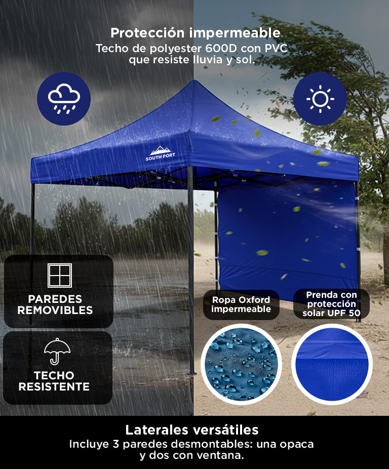 Gazebo Plegable Gadnic 3x3 Reforzado Con Paredes Uso Temporal Exterior Eventos Playa Jardin - Imagen 4