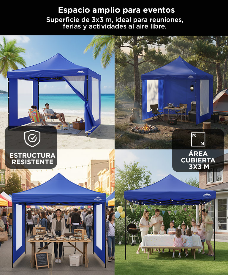 Gazebo Plegable Gadnic 3x3 Reforzado Con Paredes Uso Temporal Exterior Eventos Playa Jardin - Imagen 5