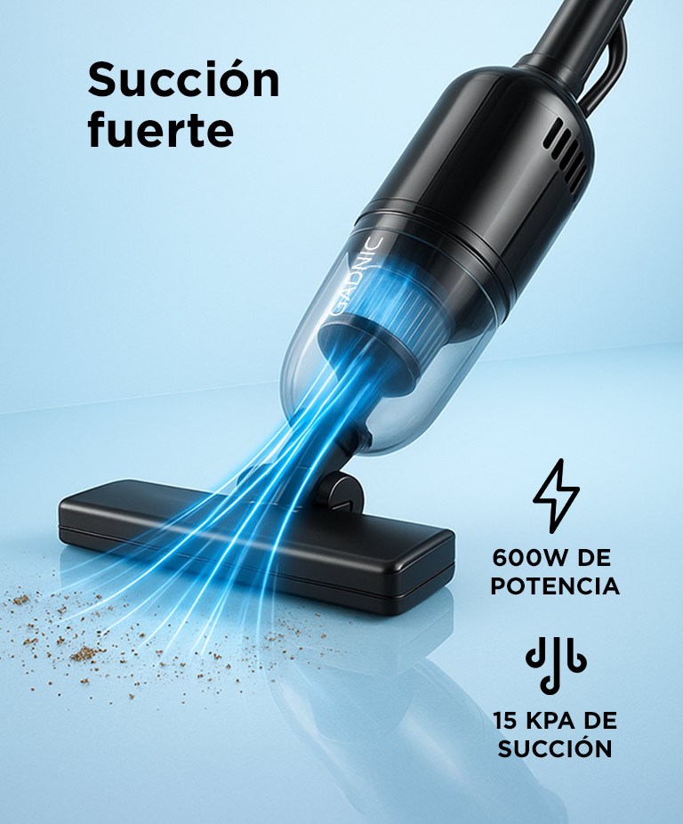 Aspiradora Gadnic 2 En 1 Vertical Y De Mano 600W 15Kpa Filtro HEPA Lavable Cable 5m Deposito 1L - Imagen 3