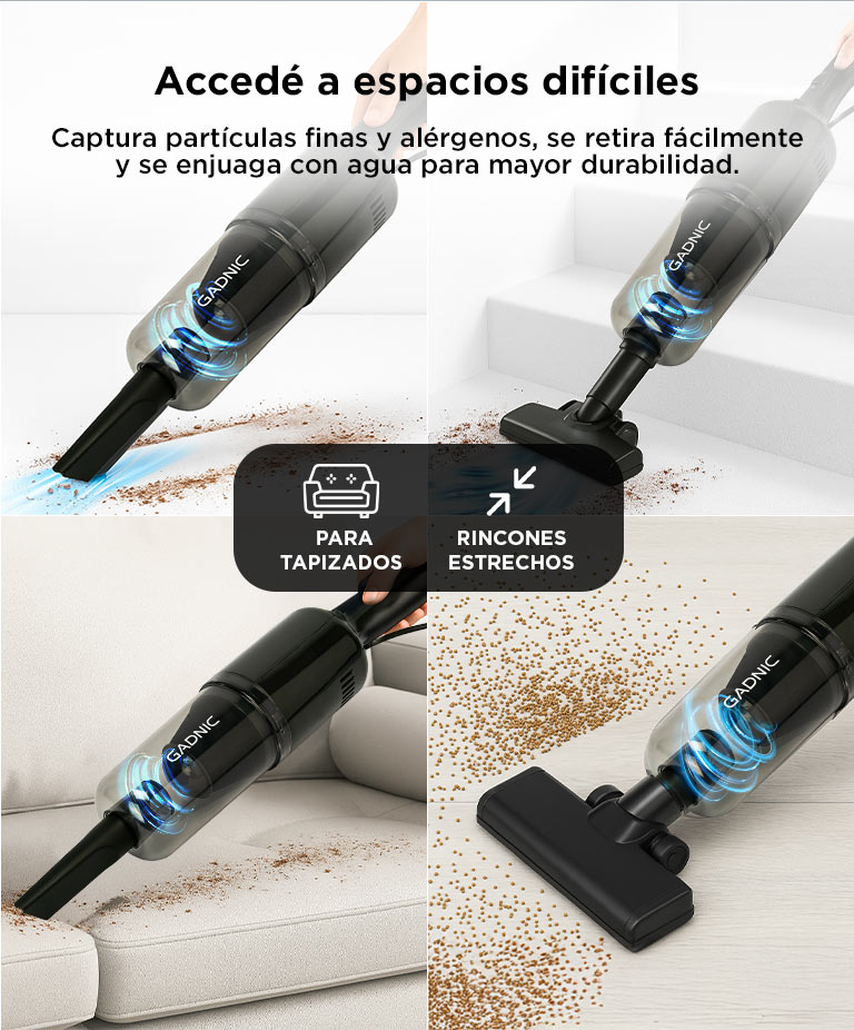 Aspiradora Gadnic 2 En 1 Vertical Y De Mano 600W 15Kpa Filtro HEPA Lavable Cable 5m Deposito 1L - Imagen 5