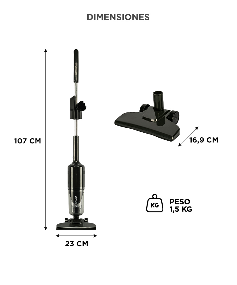 Aspiradora Gadnic 2 En 1 Vertical Y De Mano 600W 15Kpa Filtro HEPA Lavable Cable 5m Deposito 1L - Imagen 6