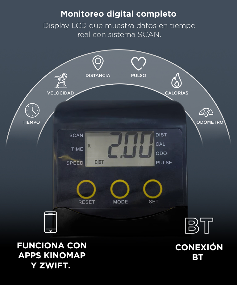 Bicicleta Estatica Inteligente Force By Gadnic 8 Niveles Pantalla LCD App - Imagen 4