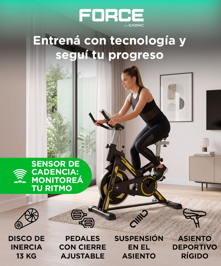 Bicicleta Fija Force By Gadnic Con Medidor De Cadencia Disco Inercia 13 Kg Display LCD Soporta Hasta 200 Kg - Imagen 2