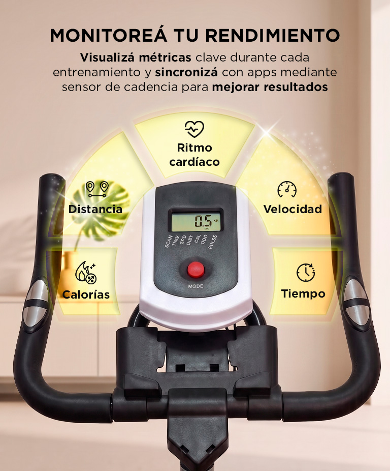 Bicicleta Fija Force By Gadnic Con Medidor De Cadencia Disco Inercia 13 Kg Display LCD Soporta Hasta 200 Kg - Imagen 3