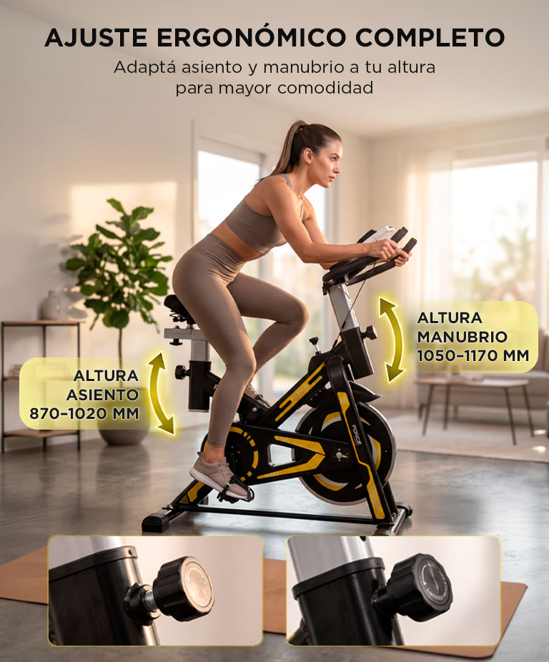 Bicicleta Fija Force By Gadnic Con Medidor De Cadencia Disco Inercia 13 Kg Display LCD Soporta Hasta 200 Kg - Imagen 4