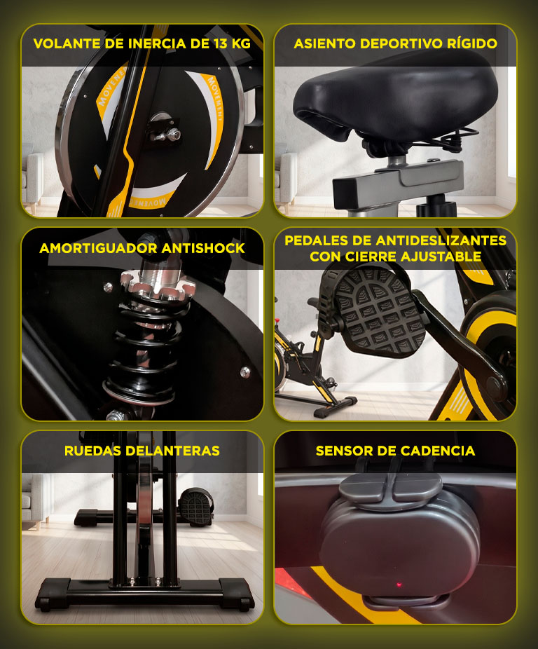 Bicicleta Fija Force By Gadnic Con Medidor De Cadencia Disco Inercia 13 Kg Display LCD Soporta Hasta 200 Kg - Imagen 6
