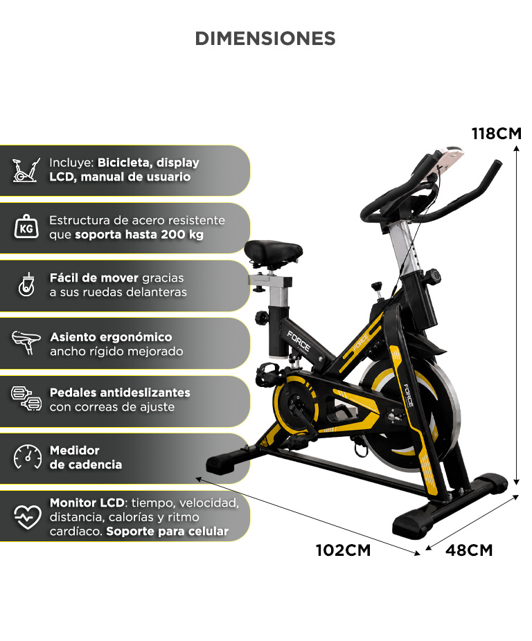 Bicicleta Fija Force By Gadnic Con Medidor De Cadencia Disco Inercia 13 Kg Display LCD Soporta Hasta 200 Kg - Imagen 7