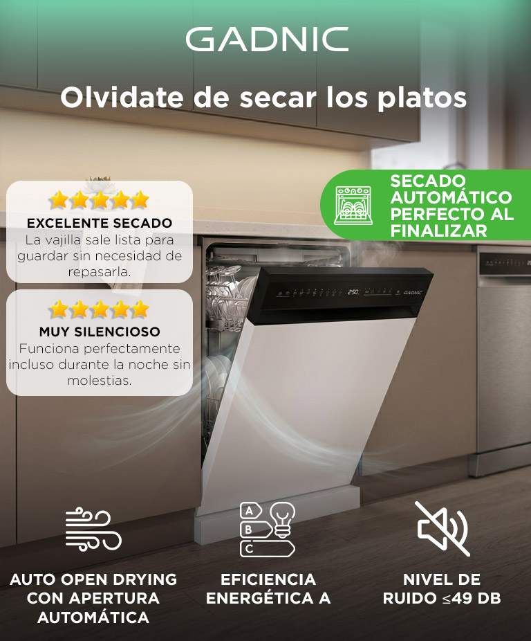 Lavavajillas Slim Gadnic 10 Cubiertos Auto Open Panel Táctil 8 Programas Eficiencia A - Imagen 2