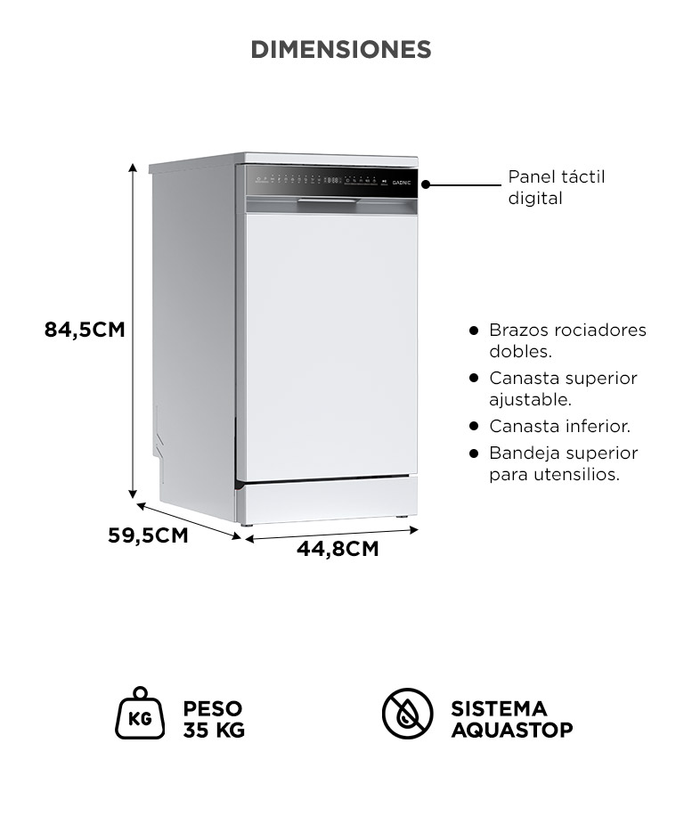 Lavavajillas Slim Gadnic 10 Cubiertos Auto Open Panel Táctil 8 Programas Eficiencia A - Imagen 6