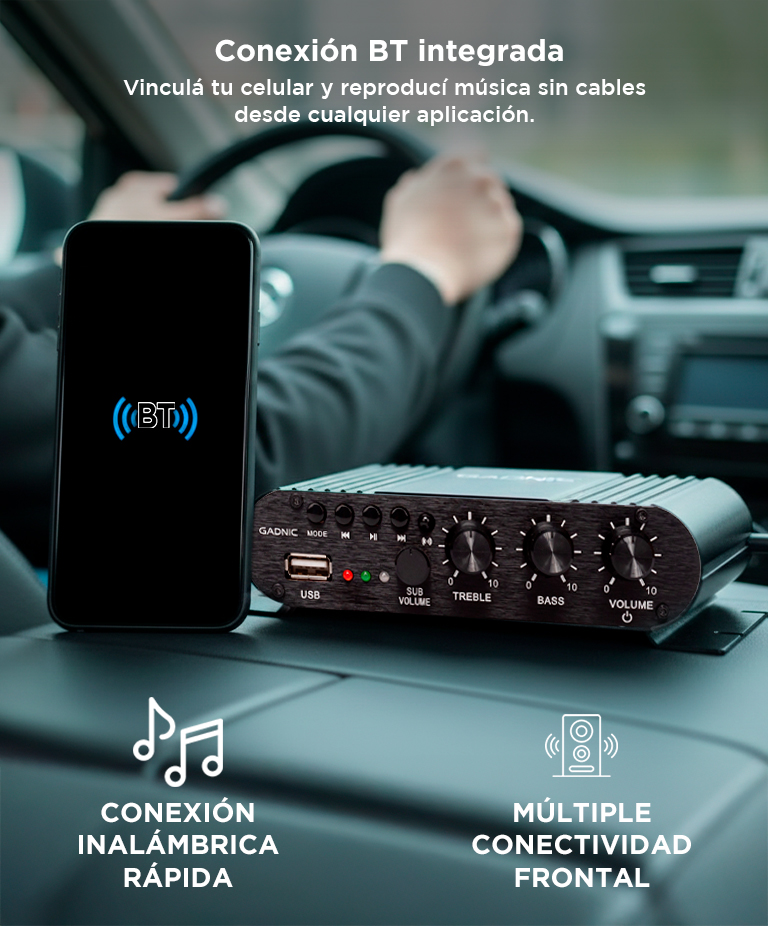 Amplificador BT Gadnic Para Auto Alta Potencia Con Conexion Inalambrica Control Remoto Para Sistema De Audio - Imagen 3