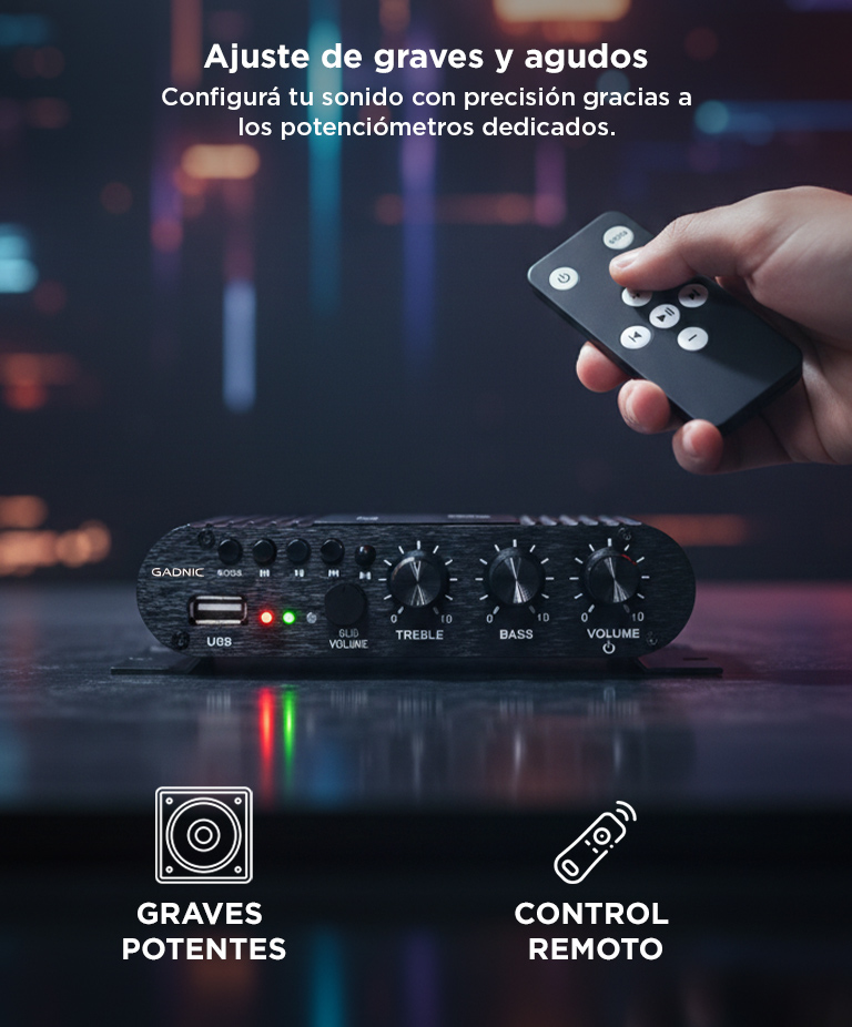 Amplificador BT Gadnic Para Auto Alta Potencia Con Conexion Inalambrica Control Remoto Para Sistema De Audio - Imagen 4