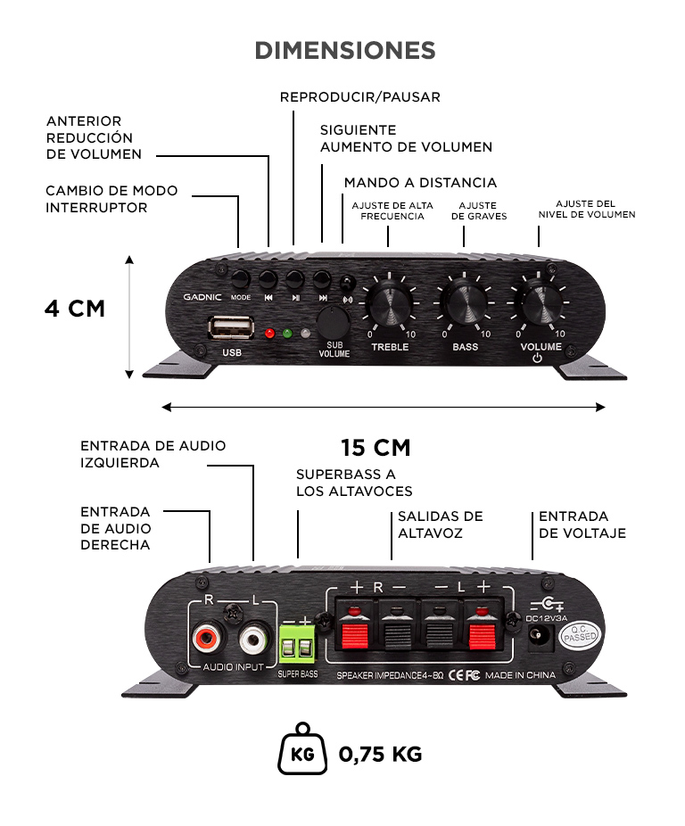 Amplificador BT Gadnic Para Auto Alta Potencia Con Conexion Inalambrica Control Remoto Para Sistema De Audio - Imagen 6
