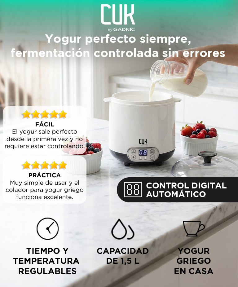 Yogurtera Cuk By Gadnic 1.5L Yogur Griego Panel Digital - Imagen 2