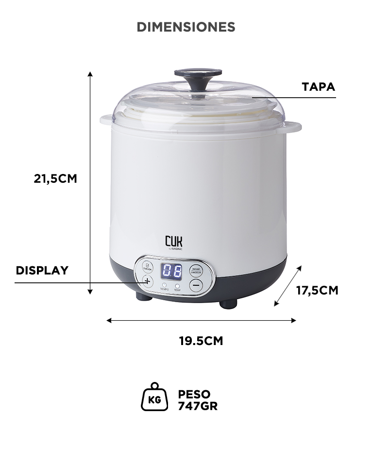 Yogurtera Cuk By Gadnic 1.5L Yogur Griego Panel Digital - Imagen 6