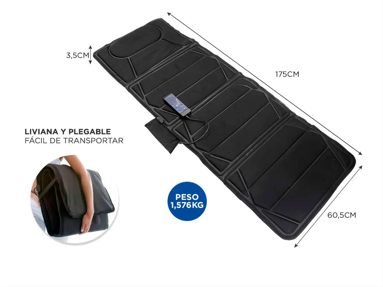 Masajeador Gadnic Mat Massager 10 Motores 5 Modos Terapia de Calor - Imagen 7