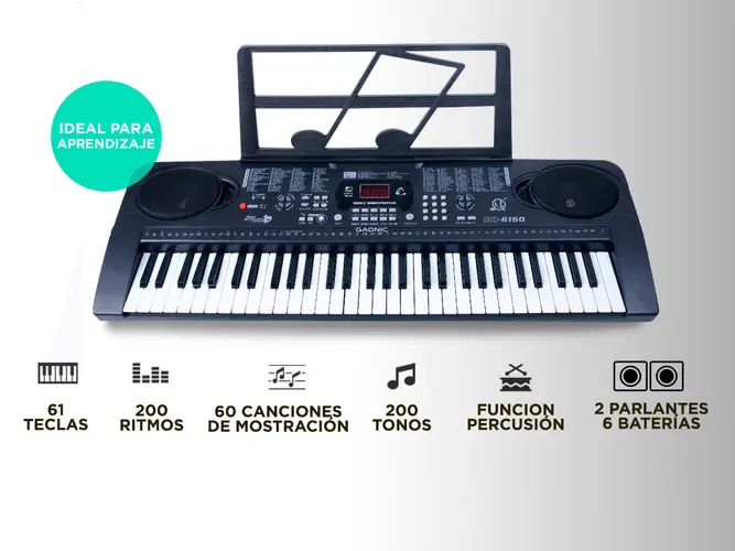 Teclado Musical MQ Organo Electronico 61 Teclas Con Microfono Parlantes Ritmos Tonos Grabación - Imagen 2