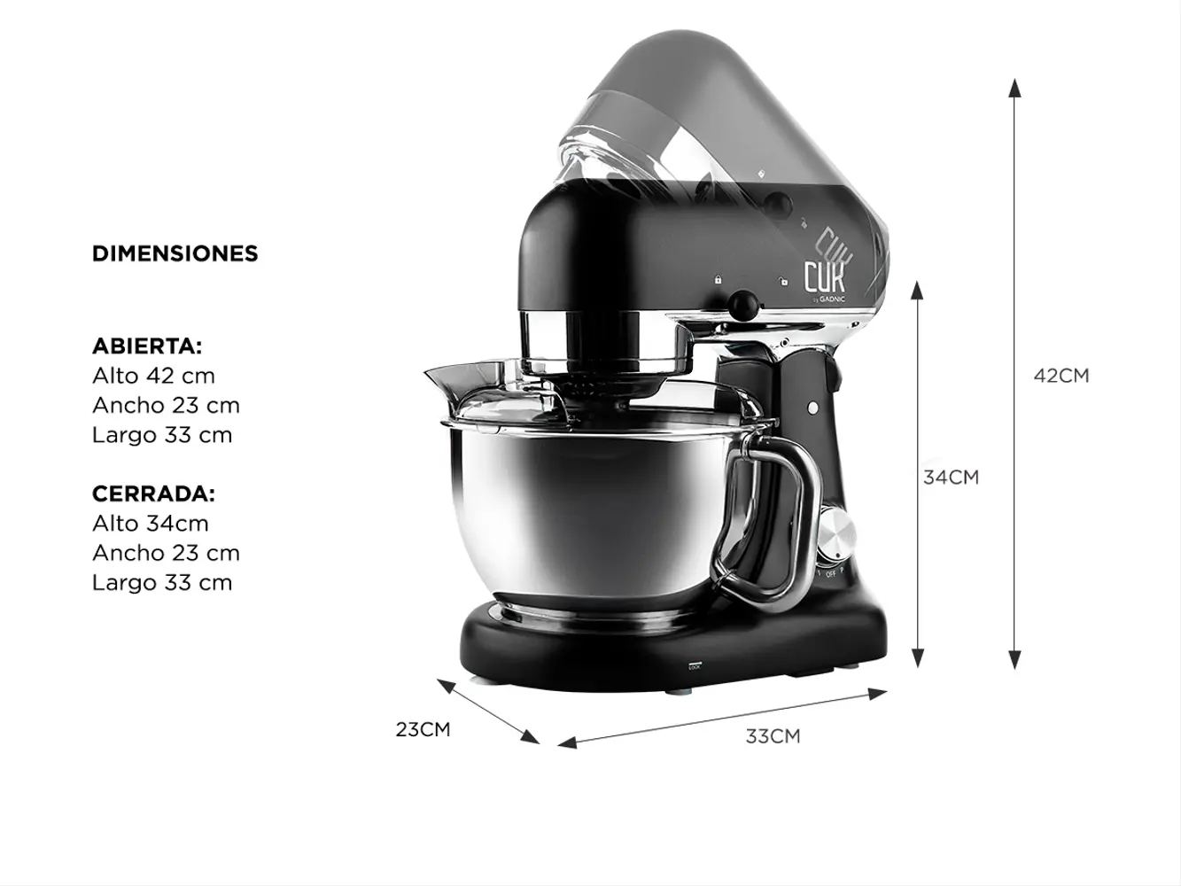Batidora Planetaria Cuk By Gadnic B3050 1000w Bowl Acero Inoxidable 5lt 8 Velocidades - Imagen 6