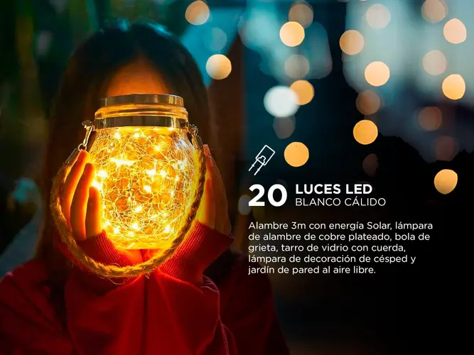 Lampara Luz Alambre Gadnic DL1B Solar Para Jardin Exterior Esfera X2 - Imagen 6