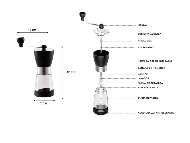 Molinillo De Cafe Manual Gadnic Portatil Ajustable En Acero Inoxidable Y ABS Para Cafe Semillas Y Especias - Imagen 6