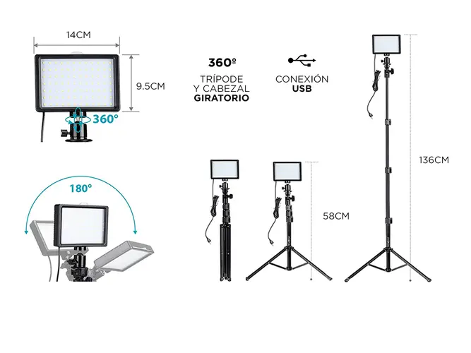 Kit Panel Led Fotografía Gadnic LP-02 Con Tripodes Regulables Y Filtros De Color - Imagen 5