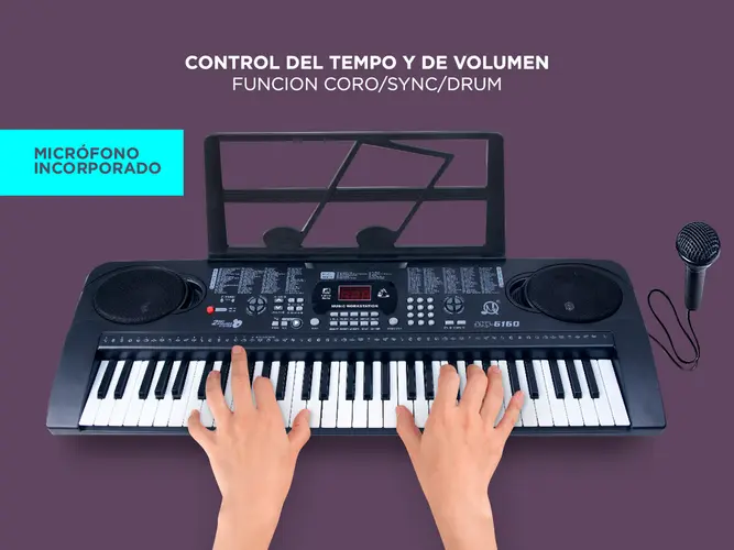 Teclado Musical MQ Organo Electronico 61 Teclas Con Microfono Parlantes Ritmos Tonos Grabación - Imagen 3