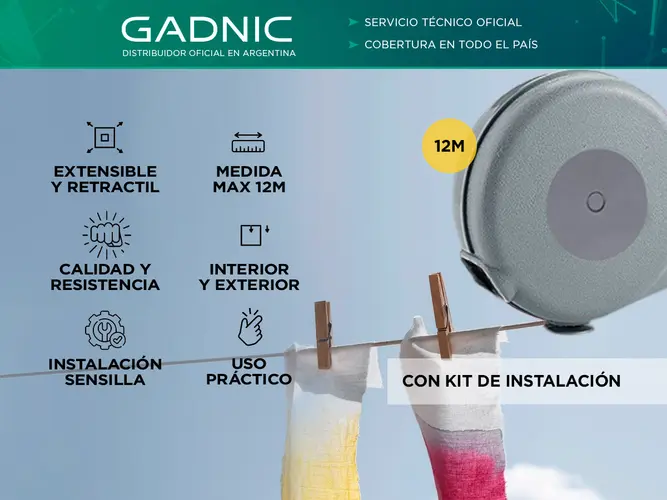 Tender Ropa Gadnic Tendedero Pared Extensible 12 mts - Imagen 2